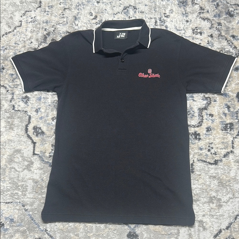 Ohio State Buckeyes Polo Shirt Men’s Medium Black J2 Sport Embroidered Logo Game
